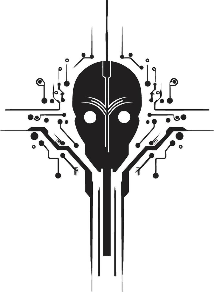 Digital Essence Sleek Black Vector Symbol for Cybernetic Harmony Binary Zenith Monochrome Emblem of Abstract Cybernetic Elegance