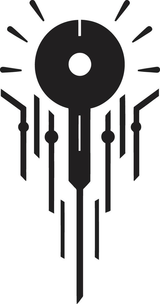 Virtual Vortex Sleek Emblem Showcasing Cybernetic Abstract Harmony Quantum Quest Monochrome Cybernetic Symbol in Black Vector