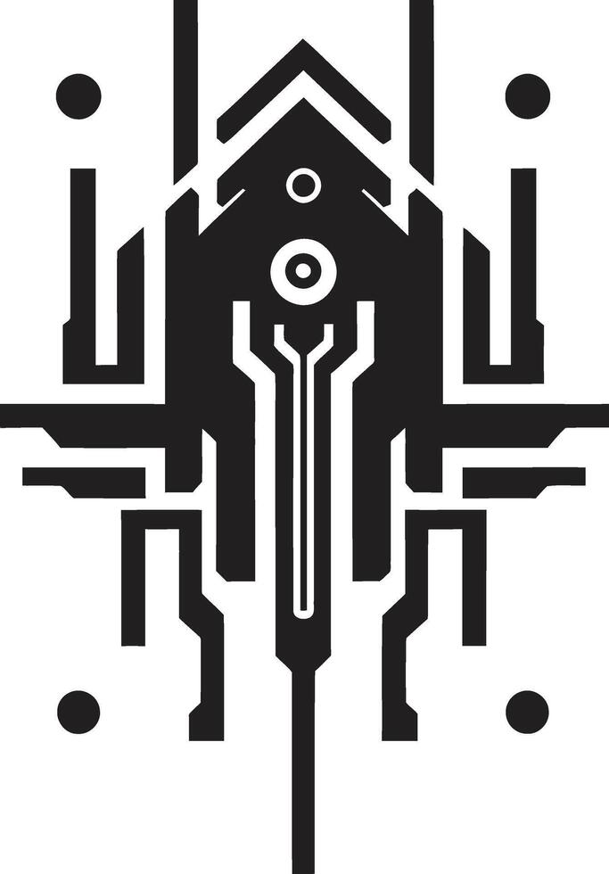 código pabellón resumen cibernético emblema en monocromo diseño cuántico pluma elegante negro icono con vector cibernético símbolo