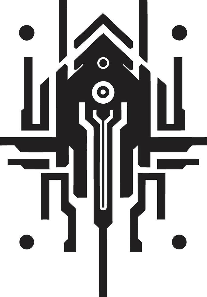 Code Canopy Abstract Cybernetic Emblem in Monochromatic Design Quantum Quill Elegant Black Icon with Vector Cybernetic Symbol