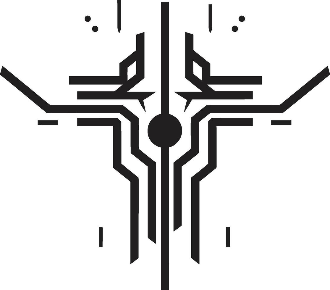 Neural Nexus Sleek Abstract Icon Featuring Cybernetic Vector Digital Delight Monochrome Cybernetic Symbol in Black Vector Logo