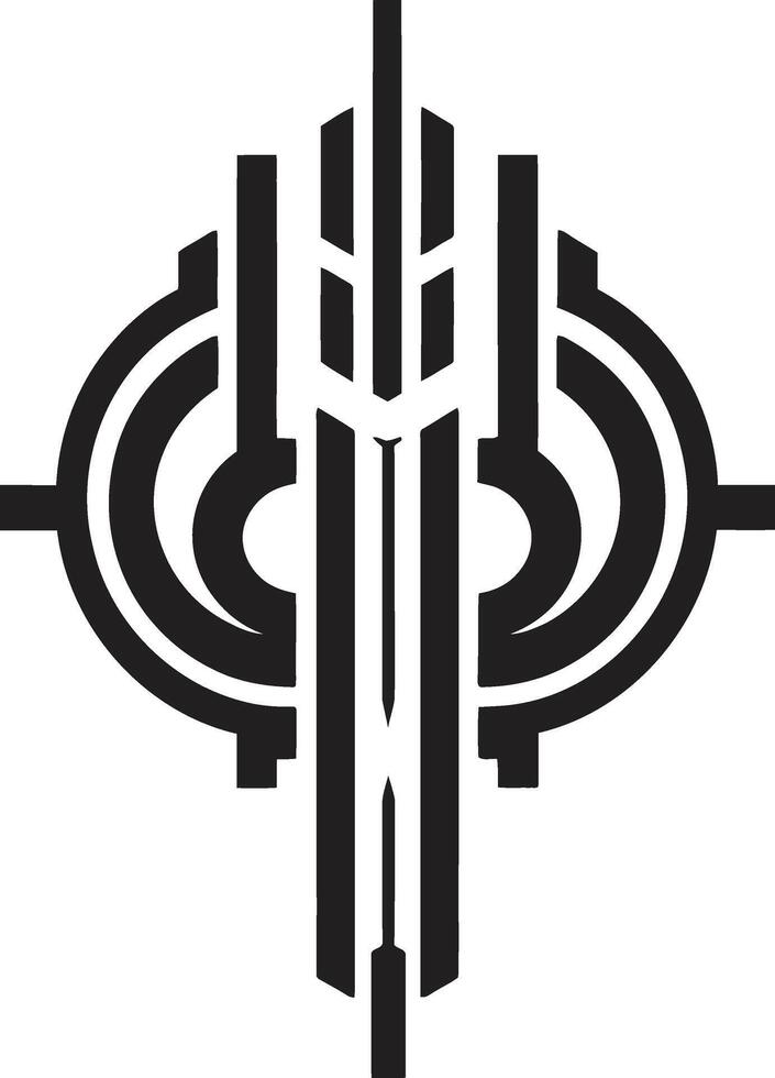 Techno Tranquility Chic Black Abstract Cybernetic Emblem Pixelated Prowess Abstract Vector Logo Design for Cybernetic Evolution