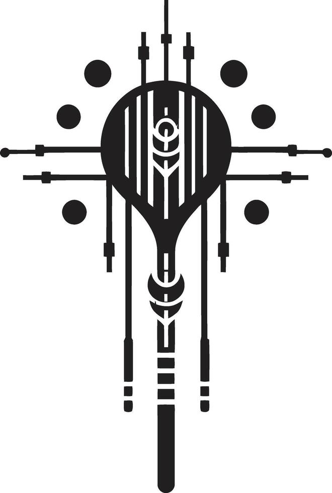 Data Dream Chic Cybernetic Emblem in Monochromatic Design Virtual Vortex Sleek Black Abstract Symbol Showcasing Cybernetic Harmony vector