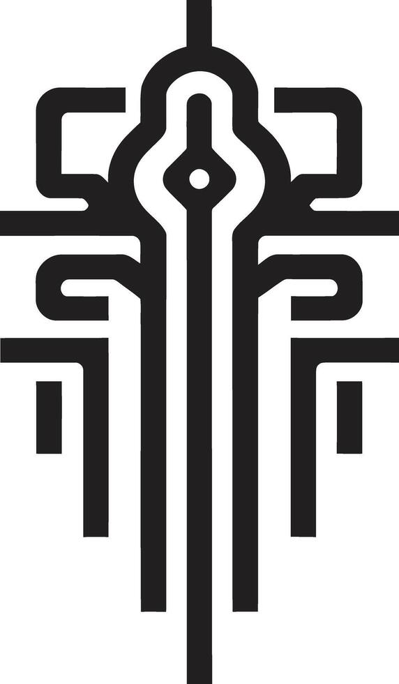 Techno Threads Elegant Cybernetic Emblem in Monochrome Design Neural Net Elegance Sleek Abstract Icon Featuring Cybernetic Vector