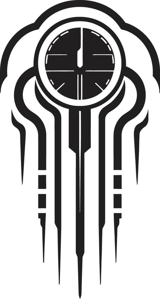 Pixelated Progress Elegant Cybernetic Emblem in Sleek Black Binary Brilliance Monochrome Abstract Symbol for Cybernetic Sophistication vector