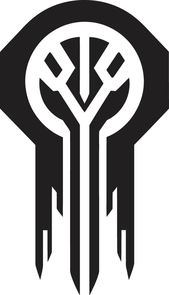 Digital Dynamics Monochrome Emblem Illustrating Cybernetic Harmony Technological Transcendence Chic Black Abstract Cybernetic Design vector
