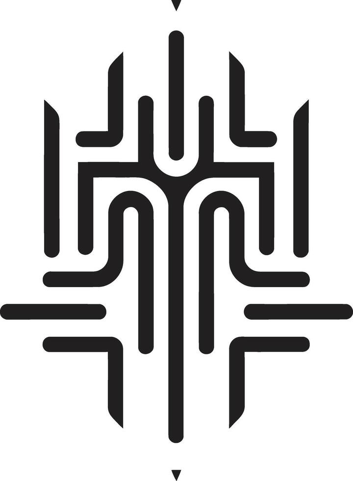 Pixelated Progress Elegant Cybernetic Emblem in Sleek Black Binary Brilliance Monochrome Abstract Symbol for Cybernetic Sophistication vector