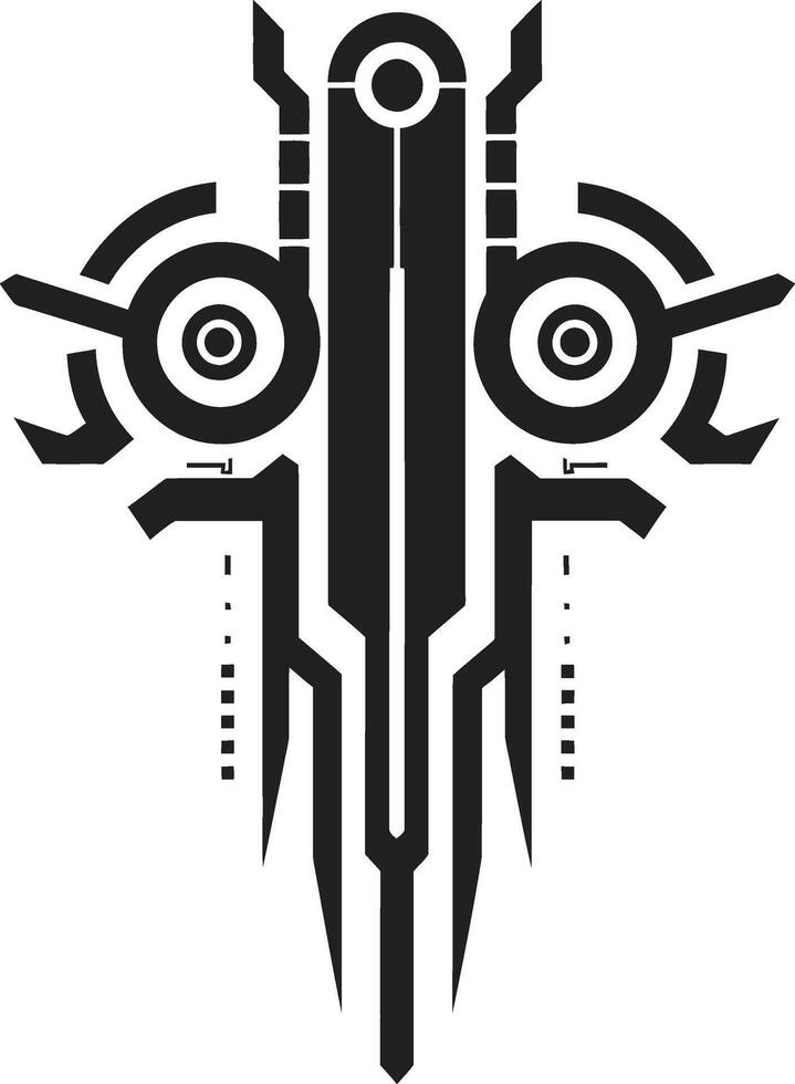 Technological Transcendence Chic Black Abstract Cybernetic Design Pixelated Progress Elegant Cybernetic Emblem in Sleek Black vector