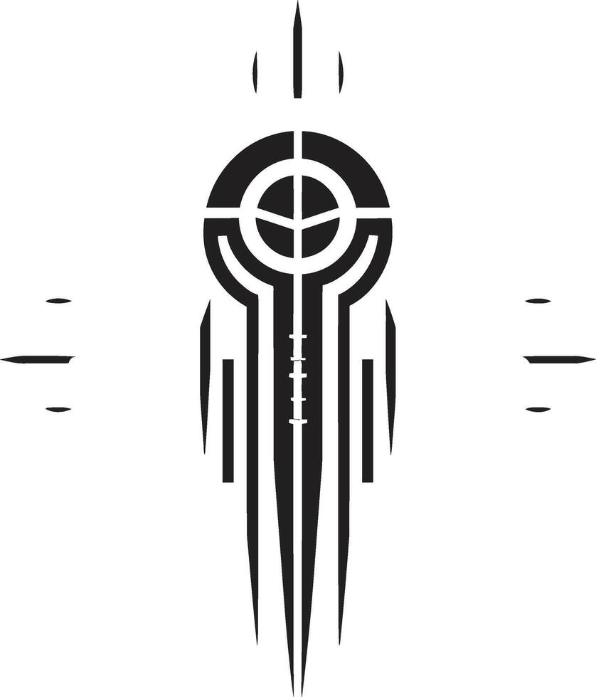 Digital Dynamics Monochrome Emblem Illustrating Cybernetic Harmony Technological Transcendence Chic Black Abstract Cybernetic Design vector