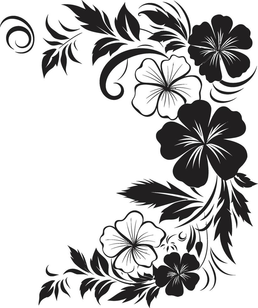 Botanic Bloom Monochrome Emblem Featuring Decorative Corner Vectors Floral Finesse Chic Black Icon with Vector Floral Corners