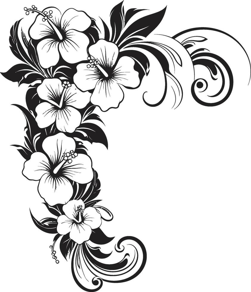 Natures Embrace Elegant Decorative Corner Logo in Black Petals of Panache Monochrome Vector Logo with Floral Corners