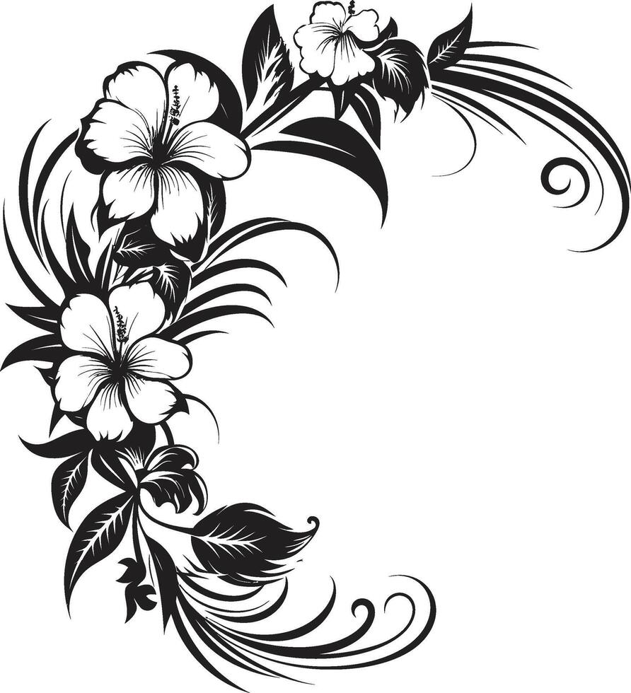 botánico generosidad pulcro icono con decorativo rincones en negro eterno elegancia pulcro negro logo con decorativo floral rincones vector