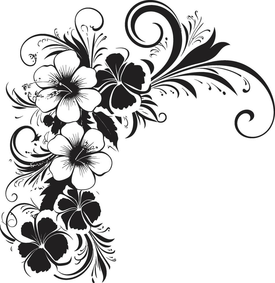 abundante belleza elegante decorativo esquina logo en monocromo floral florecer elegante negro emblema con decorativo floral rincones vector