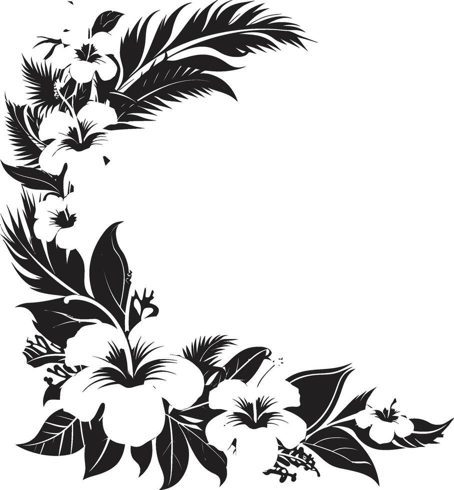 Chic Vines Elegant Vector Logo Design with Decorative Corners Petals in Panache Monochrome Emblem with Decorative Corners in Black
