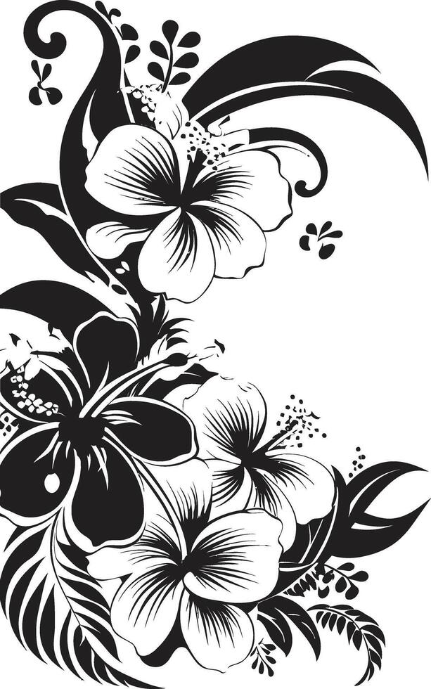 Opulent Orchids Elegant Black Logo with Decorative Corners Floral Radiance Monochrome Vector Emblem with Decorative Corners