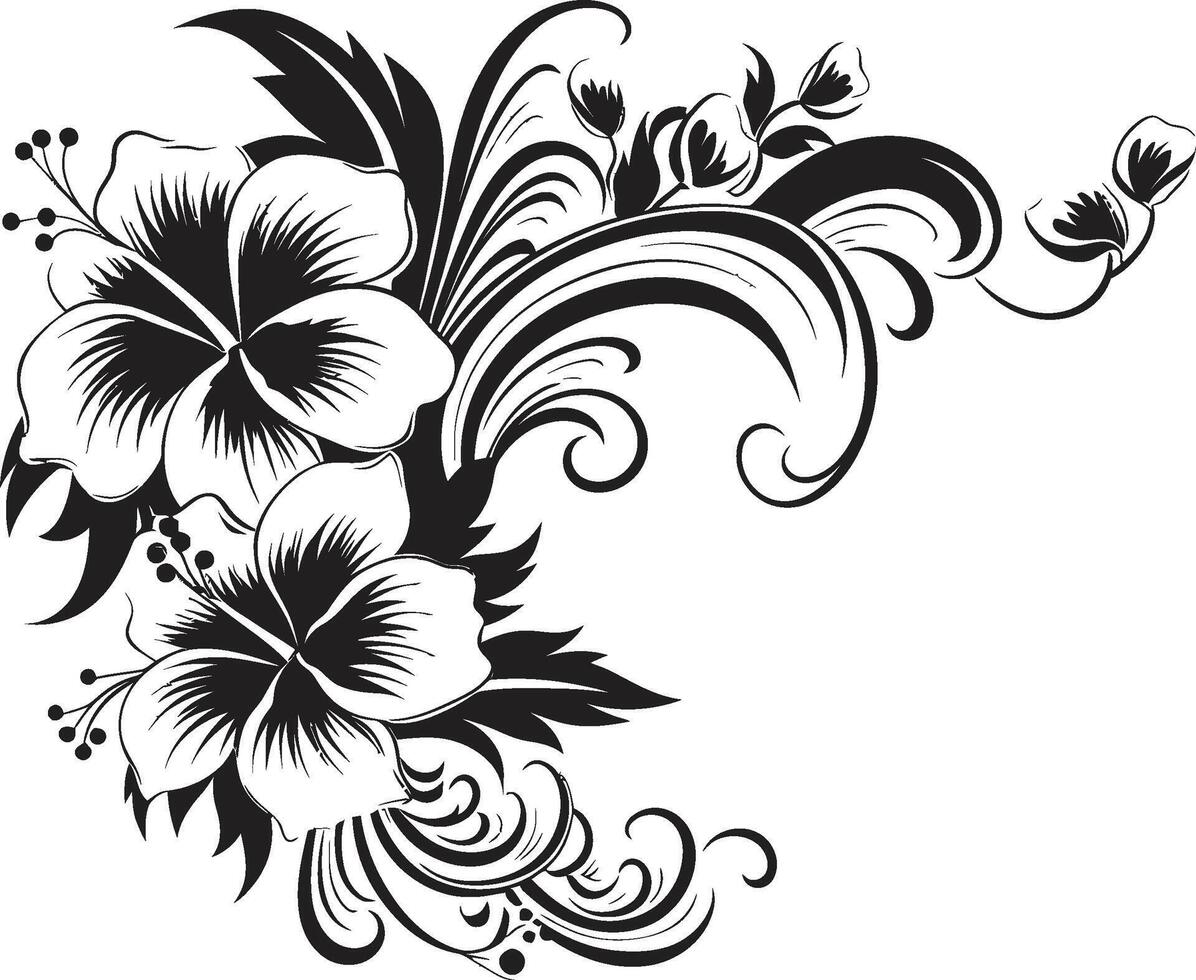 floral resplandor elegante vector logo diseño con decorativo rincones pétalos de prestigio elegante negro logo destacando decorativo rincones