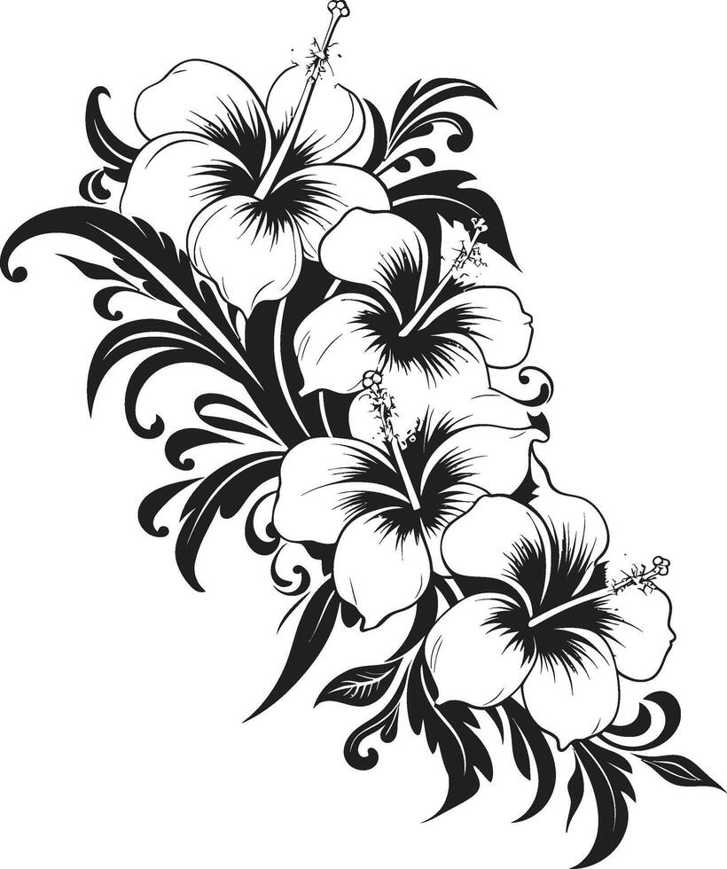 Whimsical Whorls Monochrome Emblem with Decorative Corners in Black Botanic Bliss Sleek Vector Emblem Featuring Decorative Floral Design