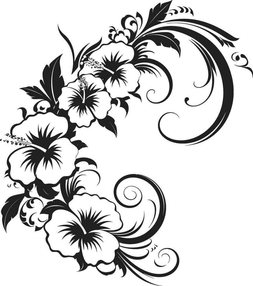 Blossom Beauty Sleek Vector Logo with Decorative Corners Natures Nectar Elegant Black Emblem with Decorative Floral Design