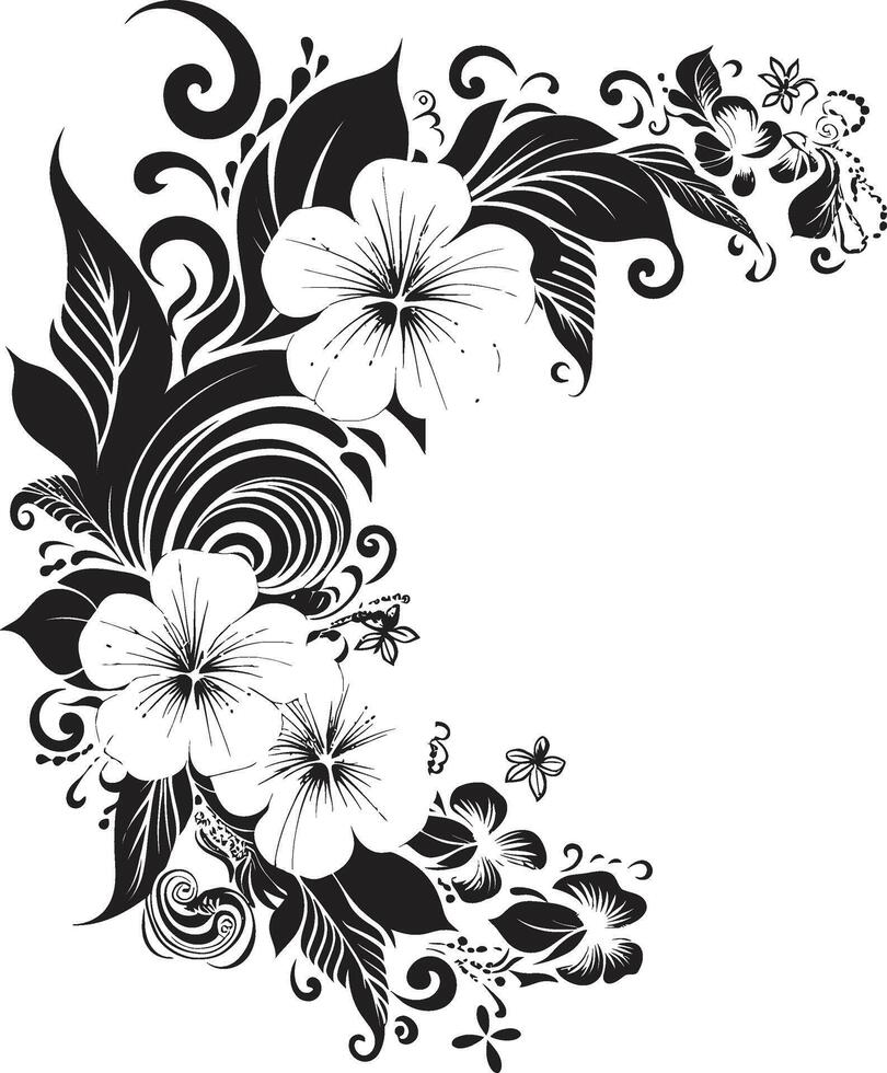 Chic Vines Sleek Black Logo Design with Decorative Corners Blossom Beauty Elegant Vector Emblem Highlighting Decorative Corners