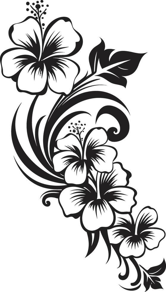 Petals of Prestige Sleek Black Icon Featuring Decorative Floral Design Whimsical Whorls Chic Emblem with Decorative Corners in Black vector