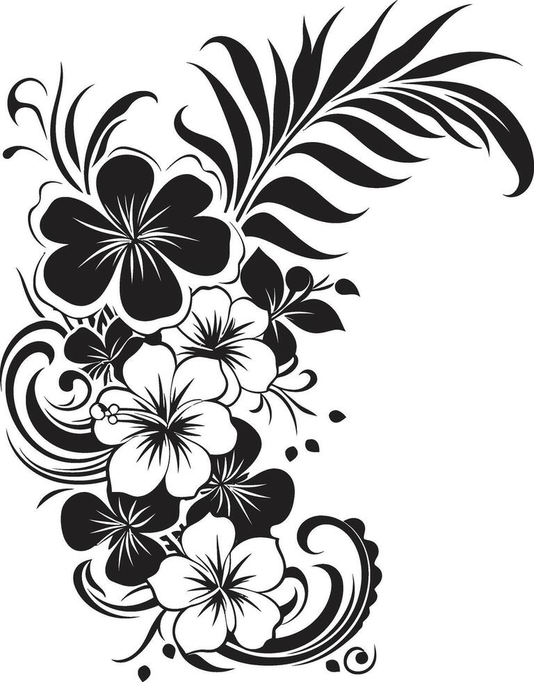 Whimsical Whorls Monochrome Vector Logo Featuring Decorative Corners Blossom Bliss Sleek Black Icon Featuring Decorative Corners