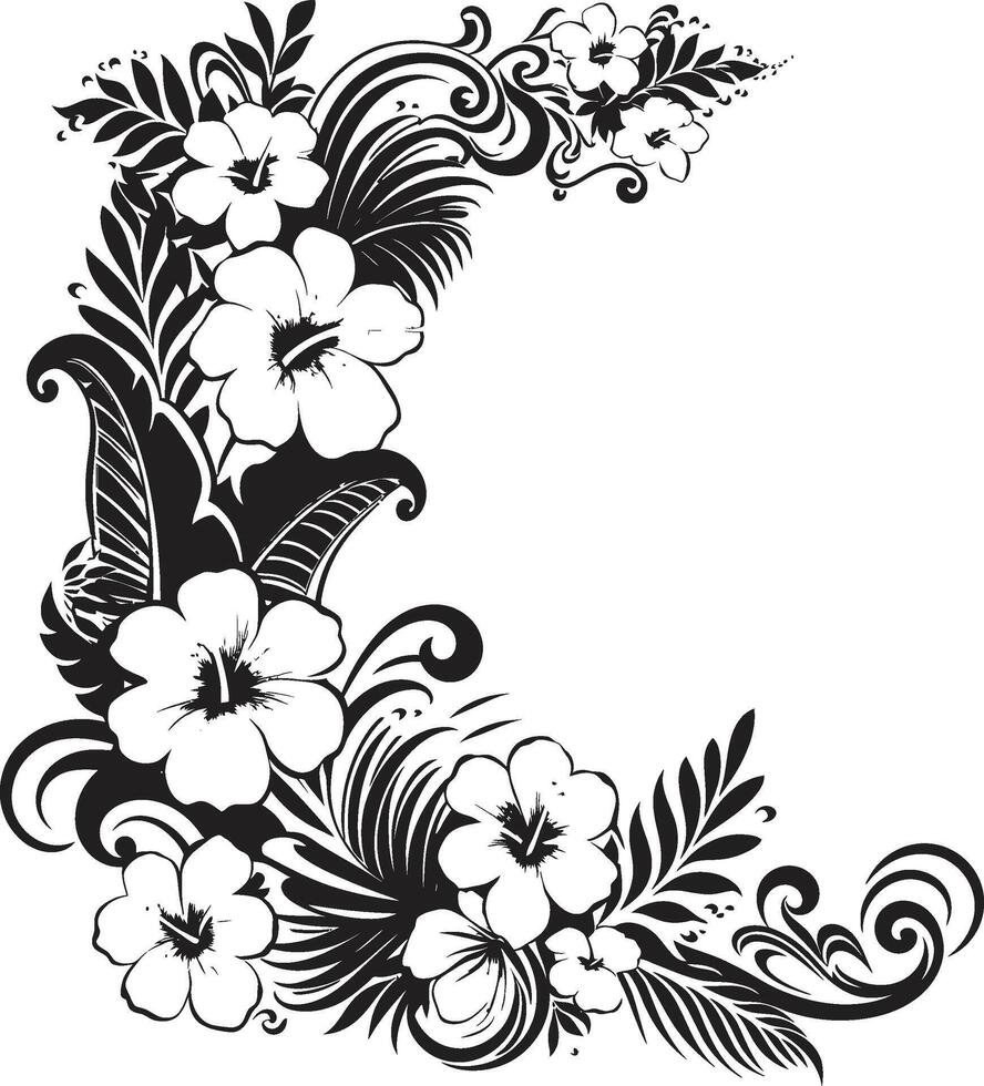 botánico fronteras monocromo logo diseño con decorativo rincones floral fresco elegante negro icono presentando decorativo floral rincones vector