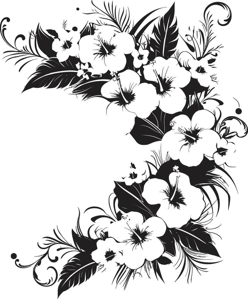 Natures Nectar Elegant Black Emblem with Decorative Floral Design Graceful Garland Monochrome Icon Featuring Decorative Corners vector