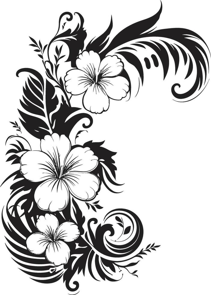 Enchanting Entwines Chic Emblem with Decorative Floral Design Botanic Bounty Elegant Black Logo Design with Decorative Corners vector