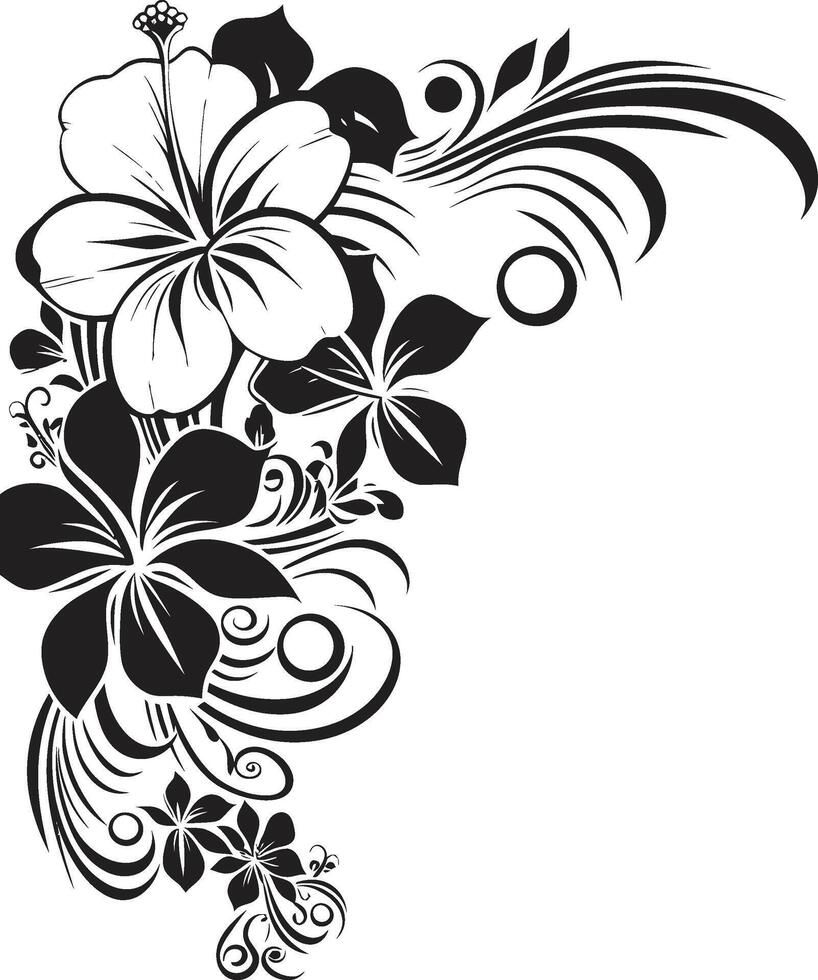 Floral Radiance Chic Vector Emblem Highlighting Decorative Corners Petals of Prestige Elegant Black Icon with Decorative Floral Corners