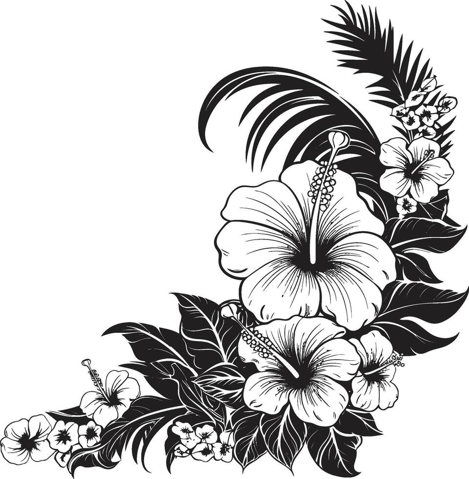 Chic Petals Monochrome Emblem Highlighting Decorative Corners Blossom Beauty Sleek Vector Logo with Decorative Corners