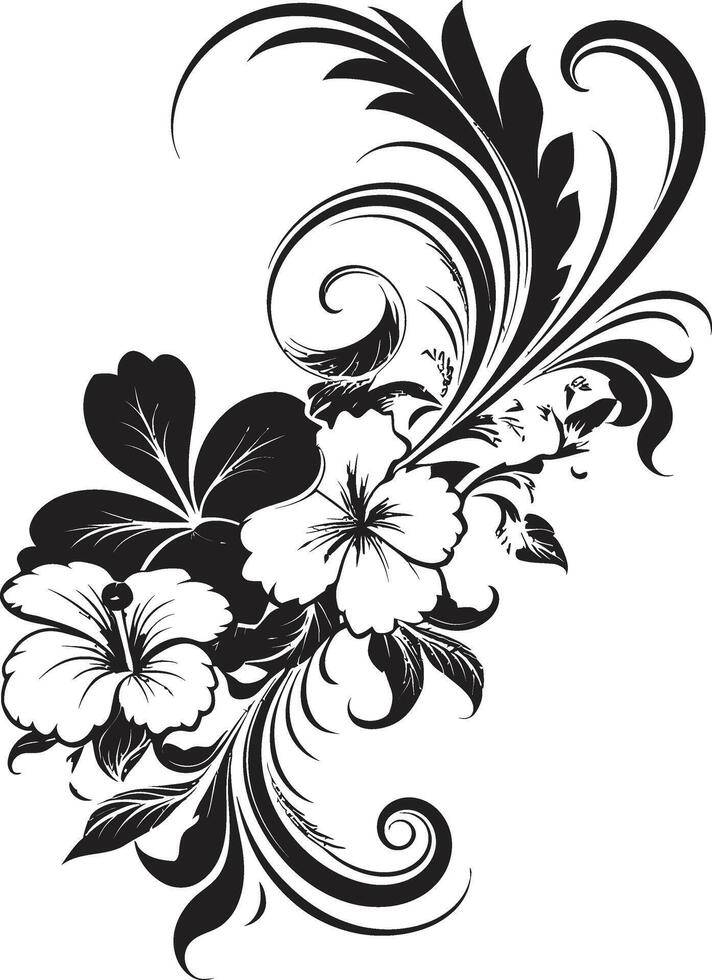 Chic Petals Monochrome Emblem Highlighting Decorative Corners Blossom Beauty Sleek Vector Logo with Decorative Corners