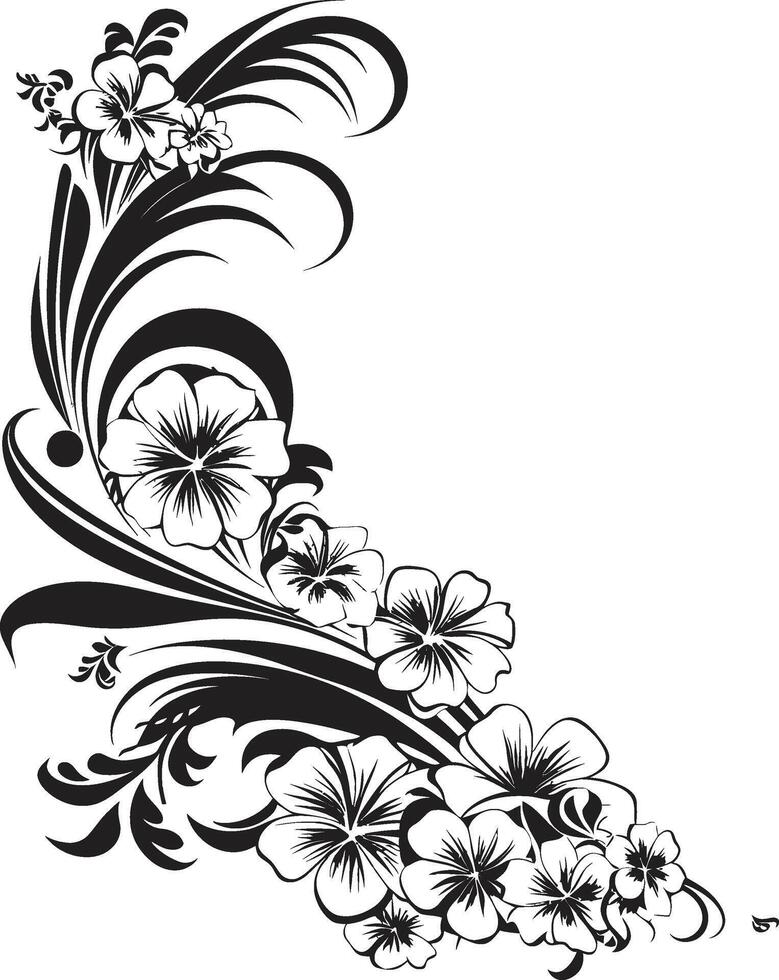 pétalos de prestigio elegante negro icono con decorativo floral rincones caprichoso espirales monocromo vector logo presentando decorativo rincones