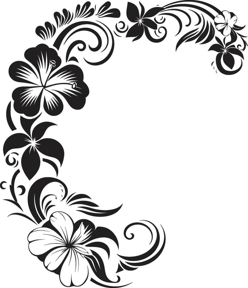 Botanic Borders Monochrome Vector Logo Highlighting Decorative Corners Floral Fantasy Sleek Black Icon with Decorative Corners