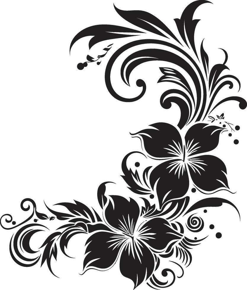 encantador vides negro vector emblema con decorativo floral rincones caprichoso espirales elegante logo diseño con decorativo rincones en negro