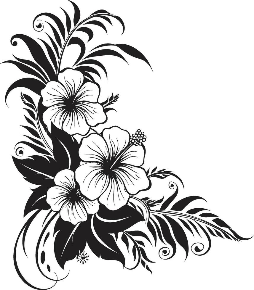 Floral Harmony Elegant Black Icon with Decorative Floral Corners Lush Luxuriance Monochrome Emblem Highlighting Decorative Corners vector