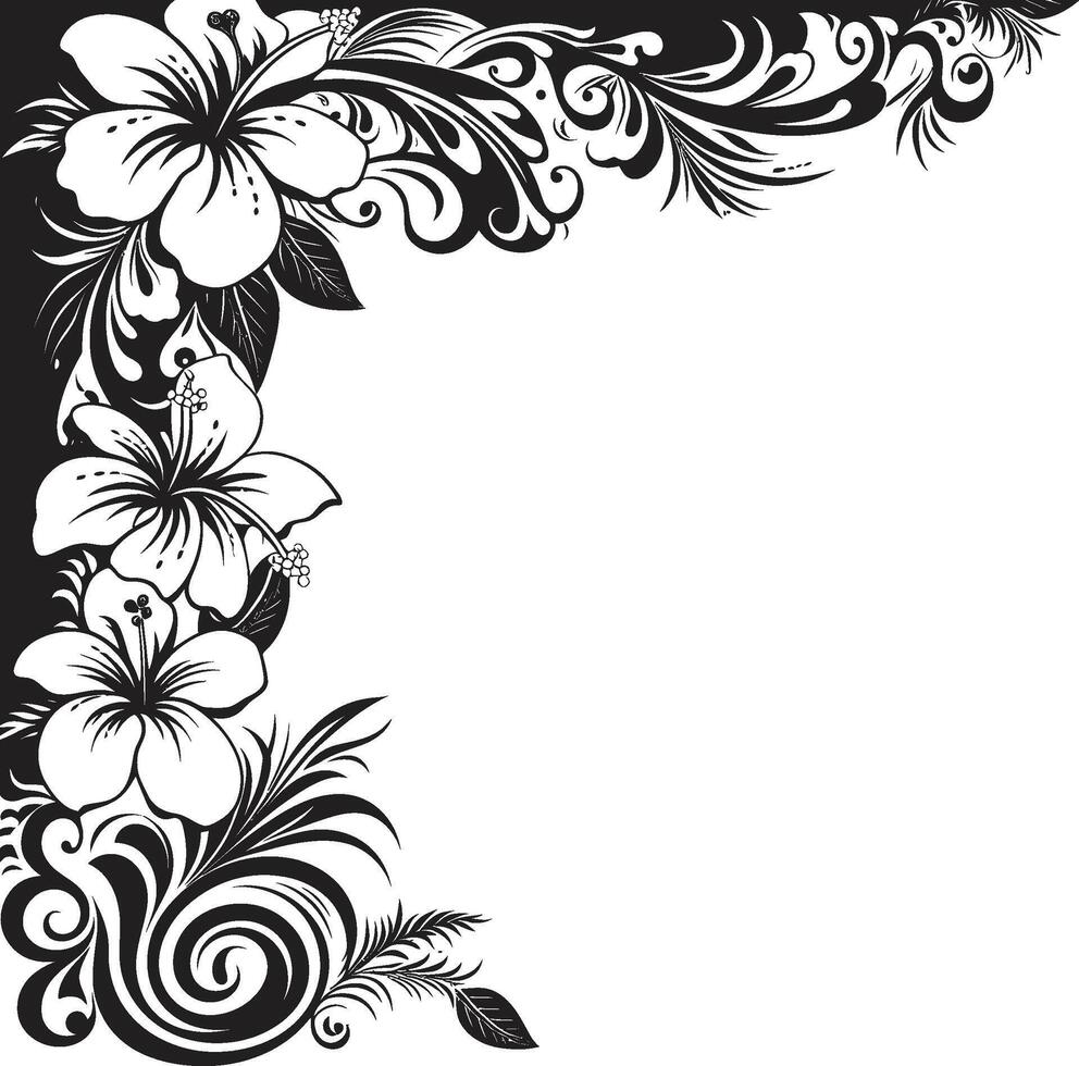 Whimsical Blooms Monochrome Icon Featuring Decorative Corners Graceful Garland Sleek Black Logo with Decorative Corners vector