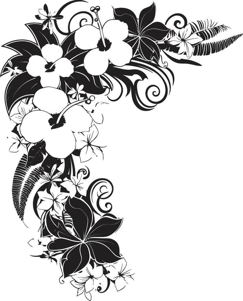 Floral Fantasy Sleek Black Icon with Decorative Corners Chic Vines Elegant Vector Logo Design with Decorative Corners