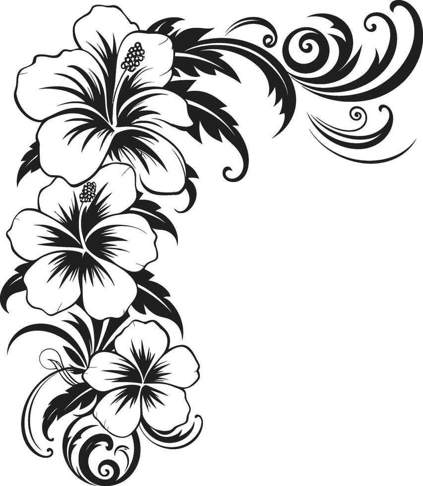 Eternal Elegance Chic Black Icon with Decorative Corners Floral Flourish Monochrome Emblem with Decorative Floral Corners vector