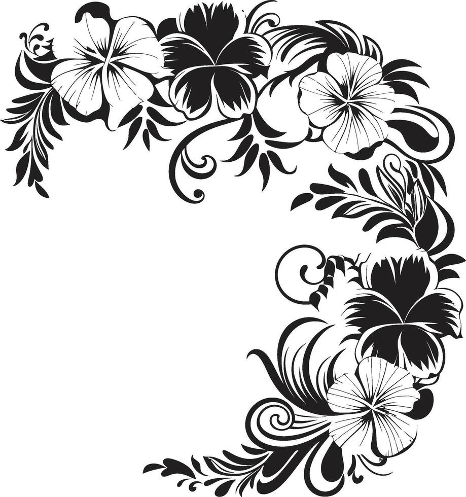 Floral Radiance Chic Vector Logo Design with Decorative Corners Petals of Prestige Elegant Black Logo Highlighting Decorative Corners
