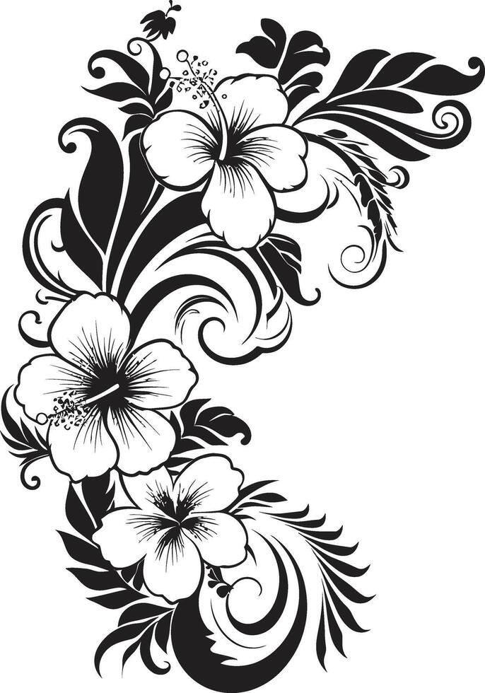 pétalos de prestigio pulcro logo diseño con decorativo floral rincones opulento orquídeas elegante negro vector emblema con decorativo rincones