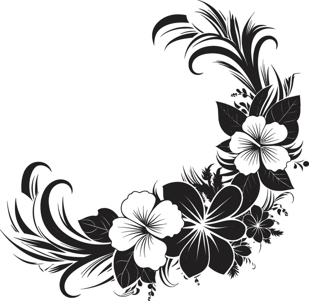 caprichoso espirales monocromo emblema con decorativo rincones en negro botánico felicidad pulcro vector emblema presentando decorativo floral diseño