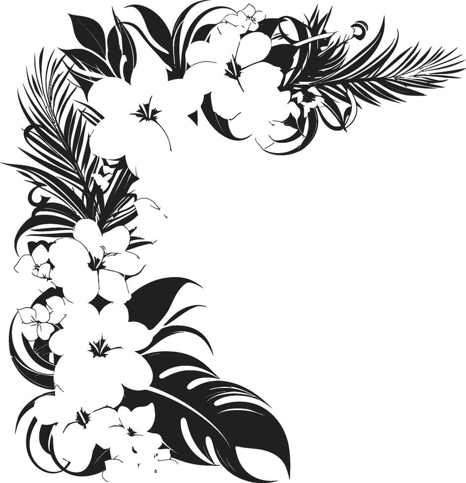Petals of Panorama Elegant Black Logo with Decorative Corners Blossom Beauty Chic Vector Emblem Featuring Decorative Floral Design