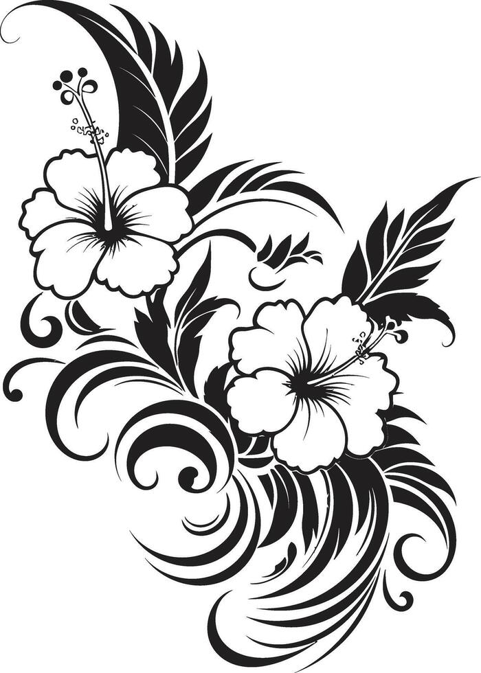 Natures Embrace Elegant Decorative Corner Logo in Black Petals of Panache Monochrome Vector Logo with Floral Corners