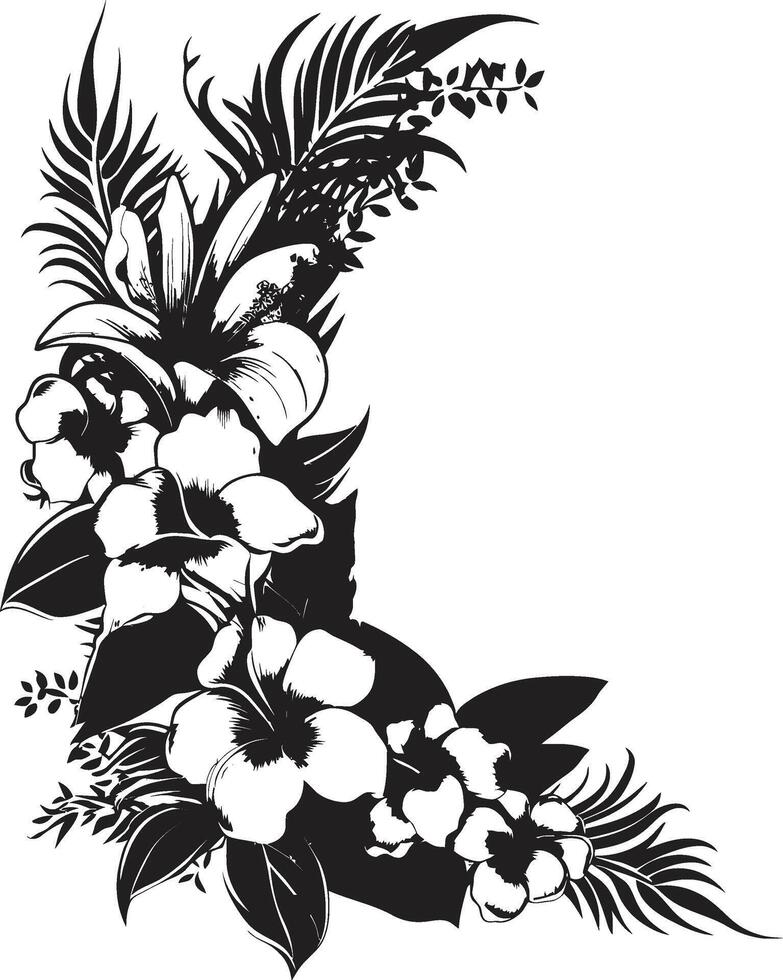 Floral Fantasy Elegant Black Emblem Featuring Decorative Corners Natures Embrace Monochrome Vector Logo with Decorative Floral Design