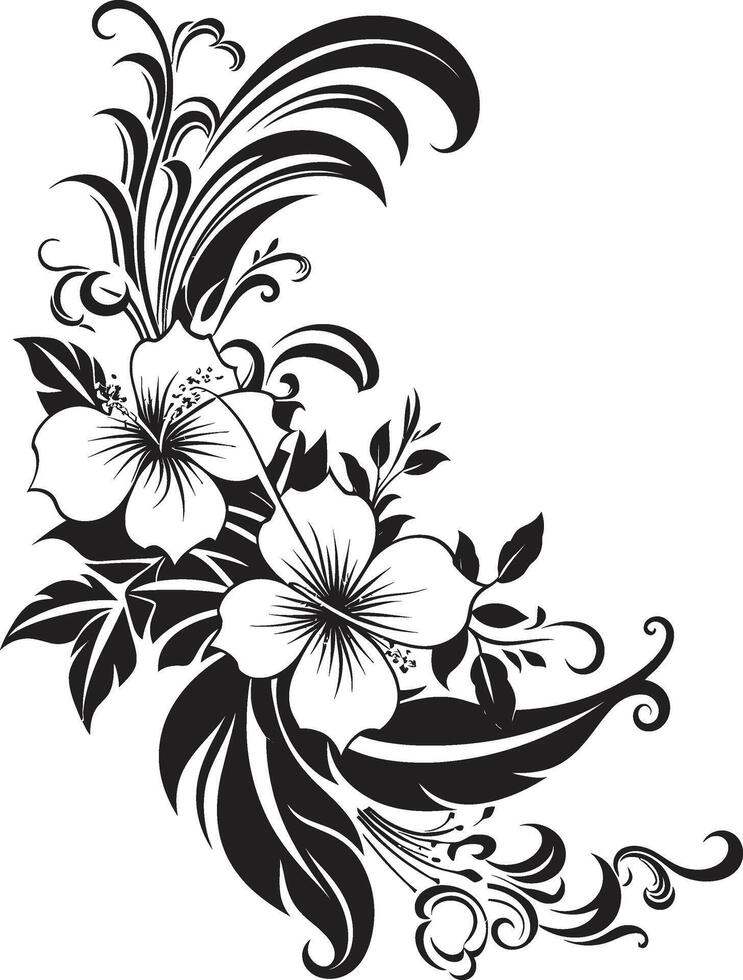 Ornate Oasis Sleek Black Emblem Highlighting Decorative Floral Design Blossom Elegance Chic Logo with Decorative Corners in Monochrome vector