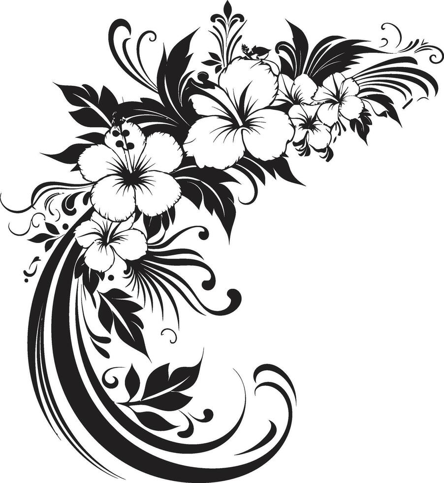 Whimsical Blooms Chic Vector Logo Featuring Decorative Floral Design Eternal Elegance Elegant Black Emblem Highlighting Decorative Corners