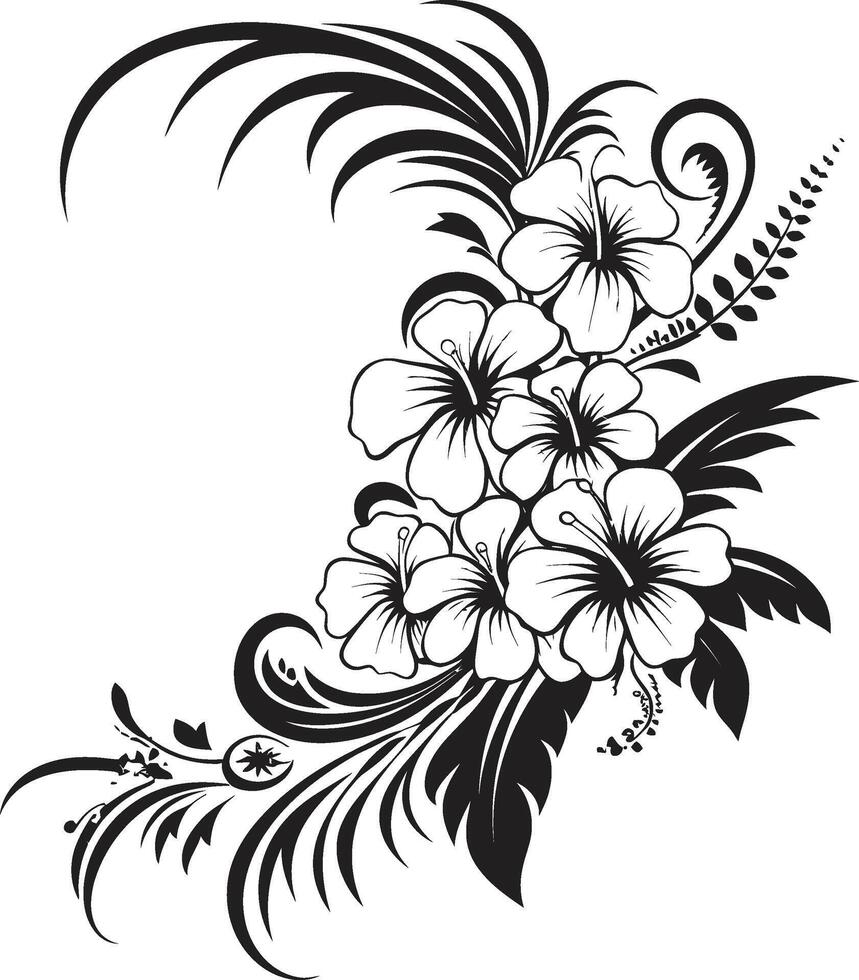 Botanic Bounty Monochrome Floral Corner Logo in Black Petals in Panache Sleek Icon Featuring Decorative Corners in Black vector