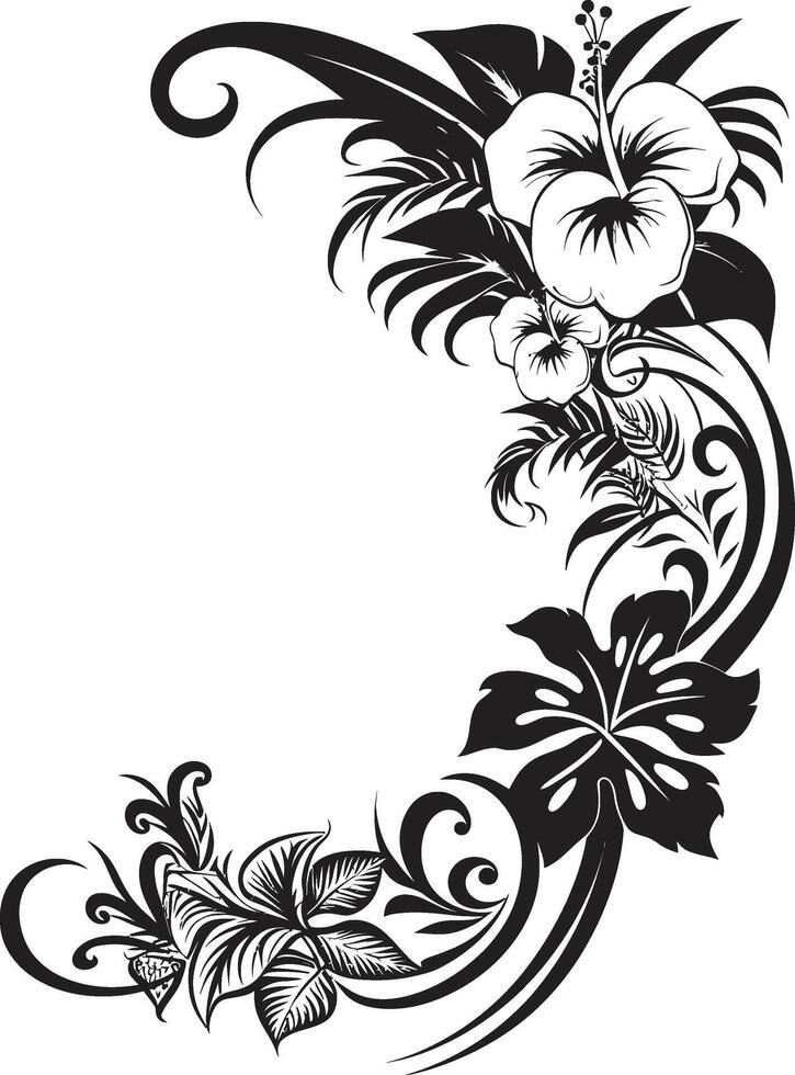 Petals in Panache Sleek Icon Featuring Decorative Corners in Black Floral Fantasy Chic Logo Design with Decorative Floral Corners vector