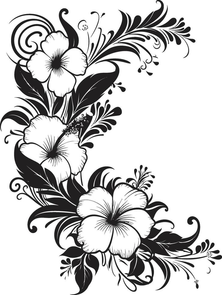 Floral Finesse Elegant Logo Design with Decorative Corners in Black Graceful Garden Monochrome Emblem Featuring Decorative Floral Corners vector