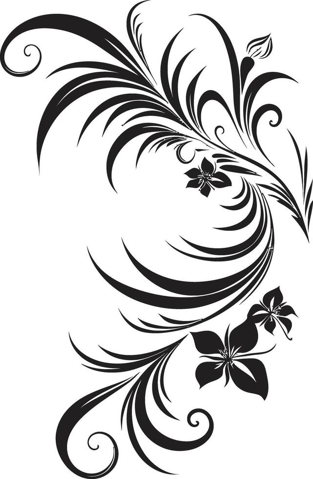Botanic Bounty Elegant Icon Highlighting Decorative Corners Petals in Panache Monochrome Emblem with Decorative Corners in Black vector